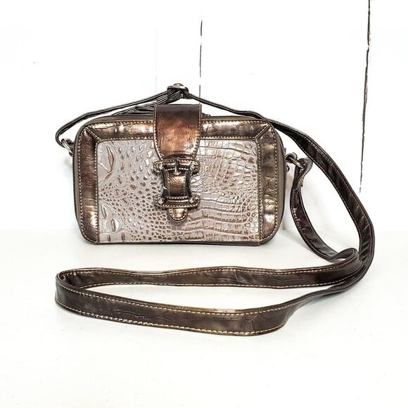 Marc Chantal Handbags - Marc Chantal Faux Snakeskin Embossed Patent Leather Organizer Crossbody Bag